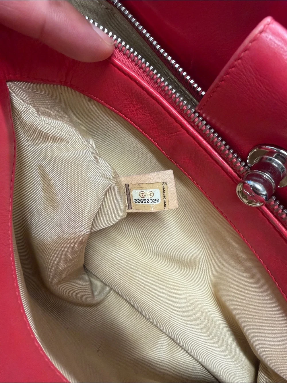CHANEL Red Quilted Leather Shoulder Bag with Silver CC Hardware